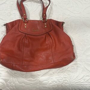 Coach Red Leather Shoulder Bag with Slouchy Design